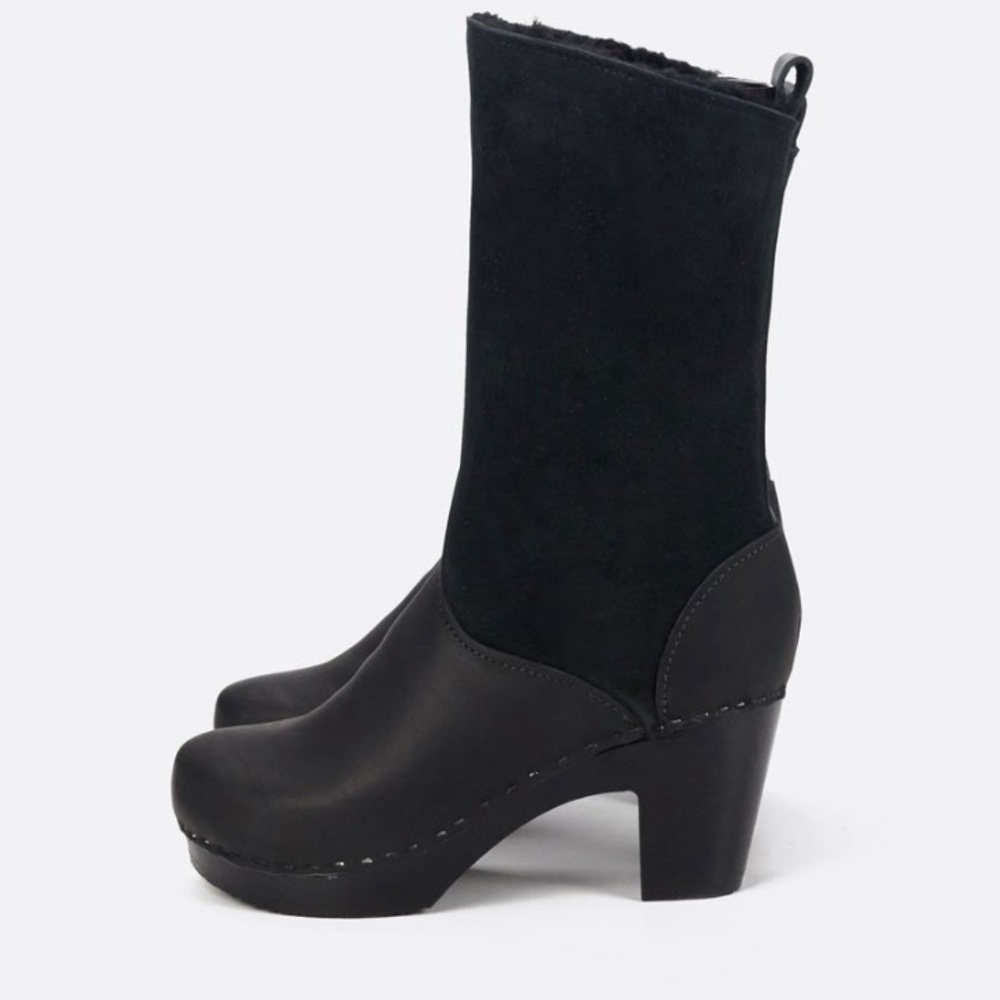 No.6 9” Pull On Shearling Clog Boot on High Heel